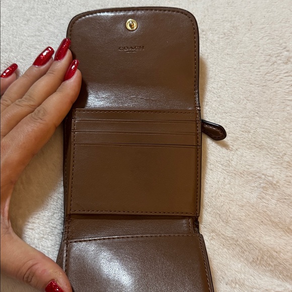 Coach Brown and Tan Signature Compact Coated Canvas and Leather Wallet EUC - Picture 8 of 15